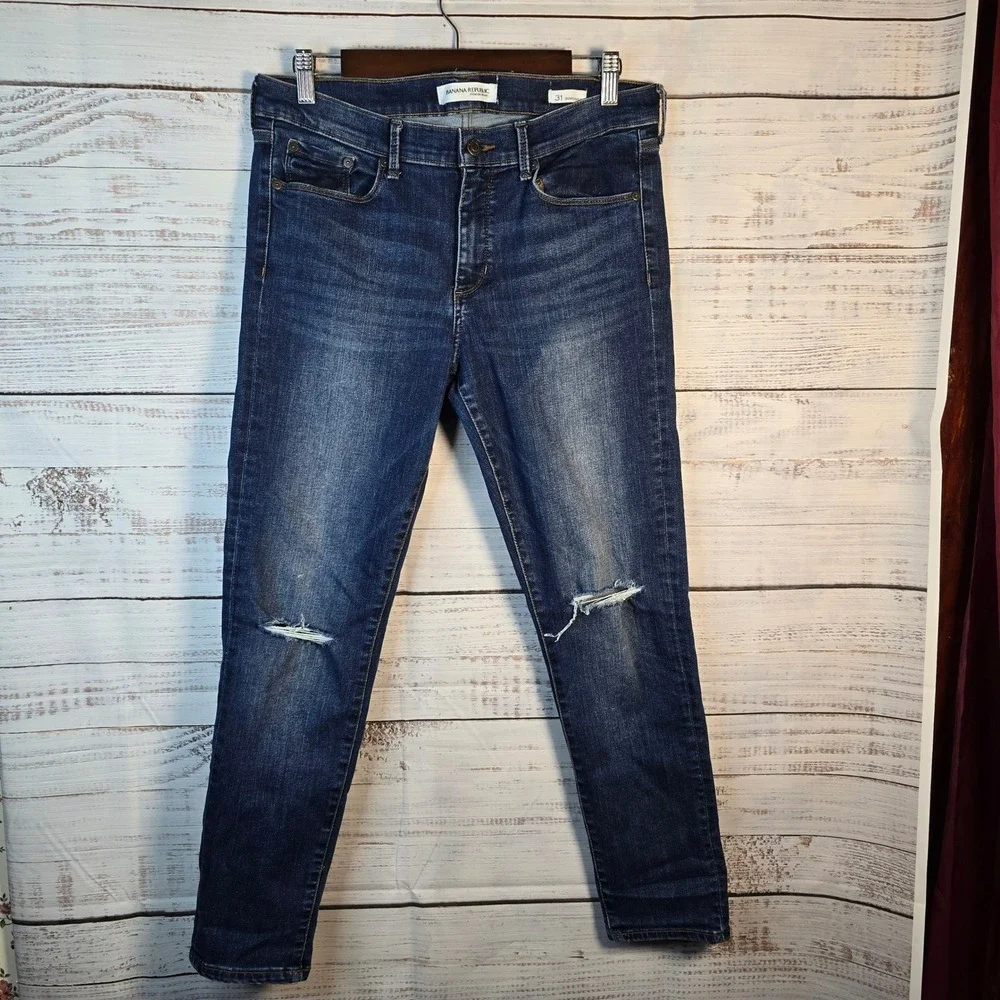 Banana Republic Skinny Ankle Jeans Women's Size 31 Distressed Stretch Denim Dark